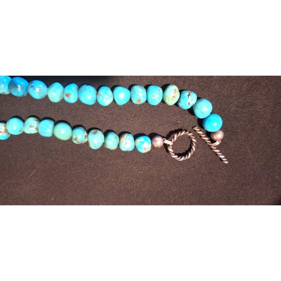 Blue Turquoise Stone Navajo Pearls Sterling Silver Necklace Toggle Clasp - Picture 2 of 7